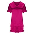 thumbnail image 7 of Besolor Womens Silk Satin Pajamas 2 Piece Outfits V Neck Short Sleeve Tops and Ruffle Shorts Sets Sleepwear Pjs, 7 of 7