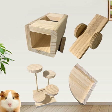 4pcs/set Natural Wooden Hamster Exercise Playing Toy for Small Pets Gerbil, Guinea Chinchilla Seesaw Climbing Ladder Teeterboard