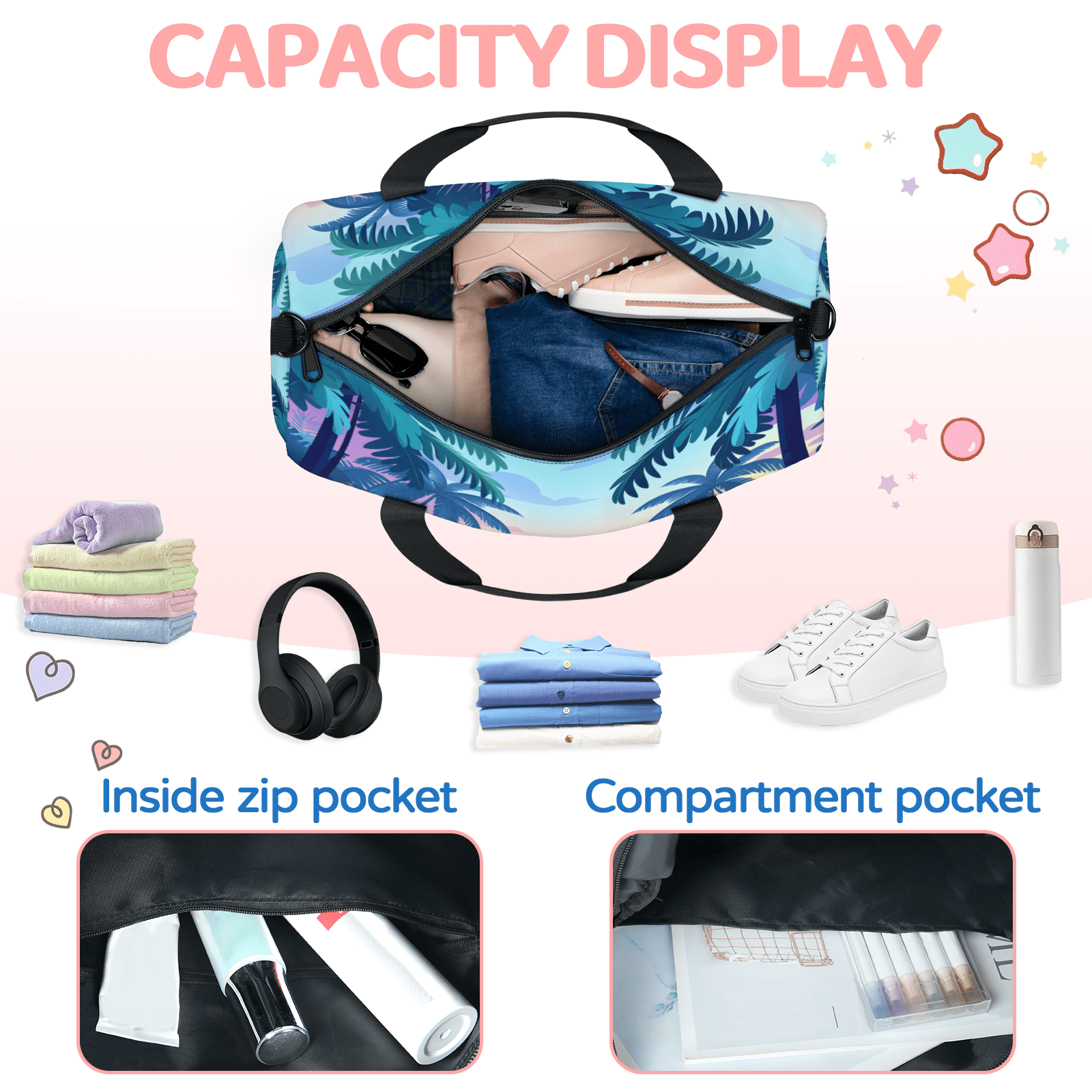 Herdesigns Tropical Rainforest Gym Bag for Women, Duffle Bag for Travel Sport, Flower Lightweight Waterproof Carry on Weekender Dance Yoga Workout Bags