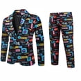thumbnail image 5 of Traje de negocios informal de Navidad para hombre, chaqueta de 2 piezas con un botón, pantalones, disfraz de fiesta de Navidad, uniforme con estampado de muñeco de nieve, 5 of 5