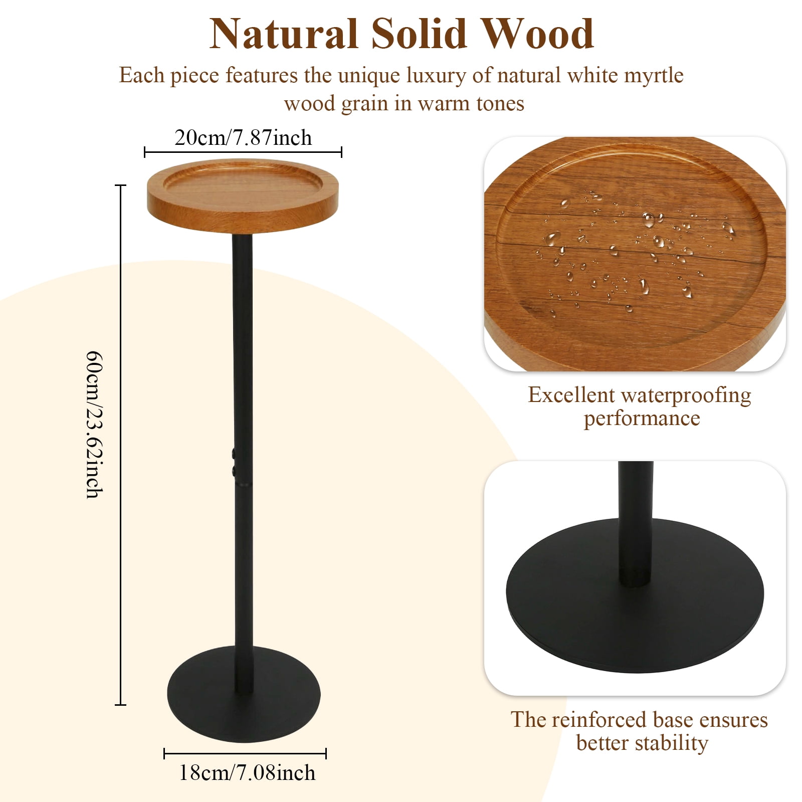 ManyFun Drink Table, Small Pedestal Side Table, Round Cocktail Table, Circle End Table with Metal Base, for Small Spaces