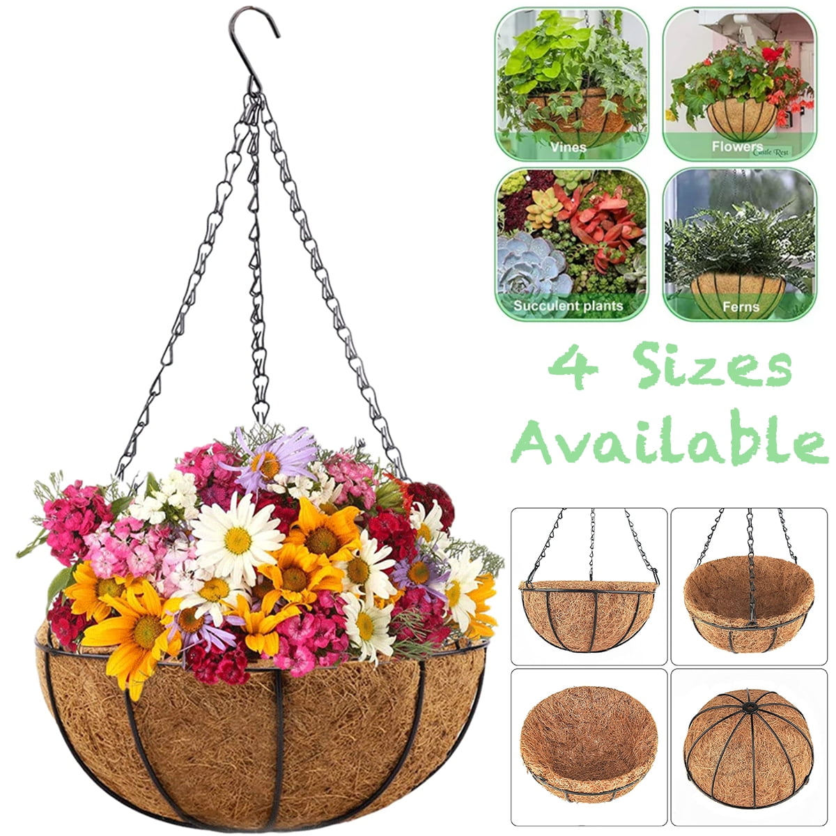 Metal Hanging Planters Basket Hanging Flower Pots with Chain Round Wire ...