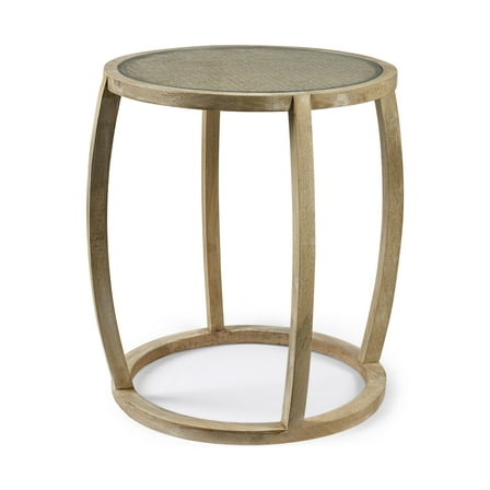 Homeroots Decor 380711 26.2 in. Wood Round Top Accent Table with Glass, Light Brown