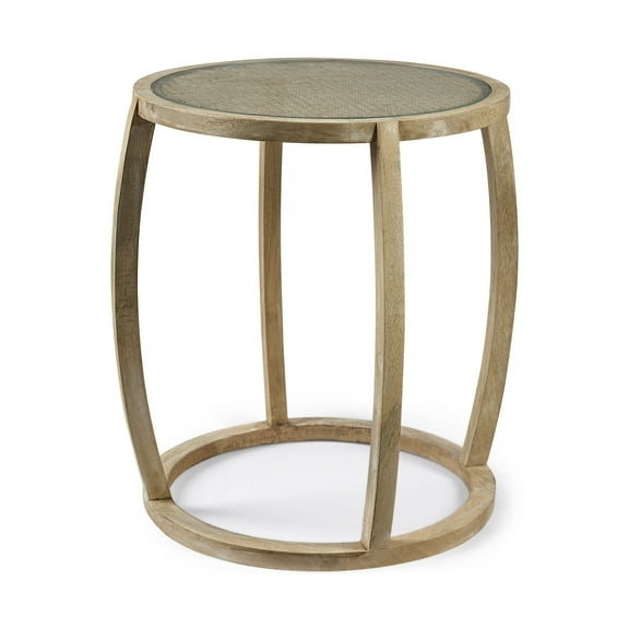 Homeroots Decor 380711 26.2 in. Wood Round Top Accent Table with Glass, Light Brown