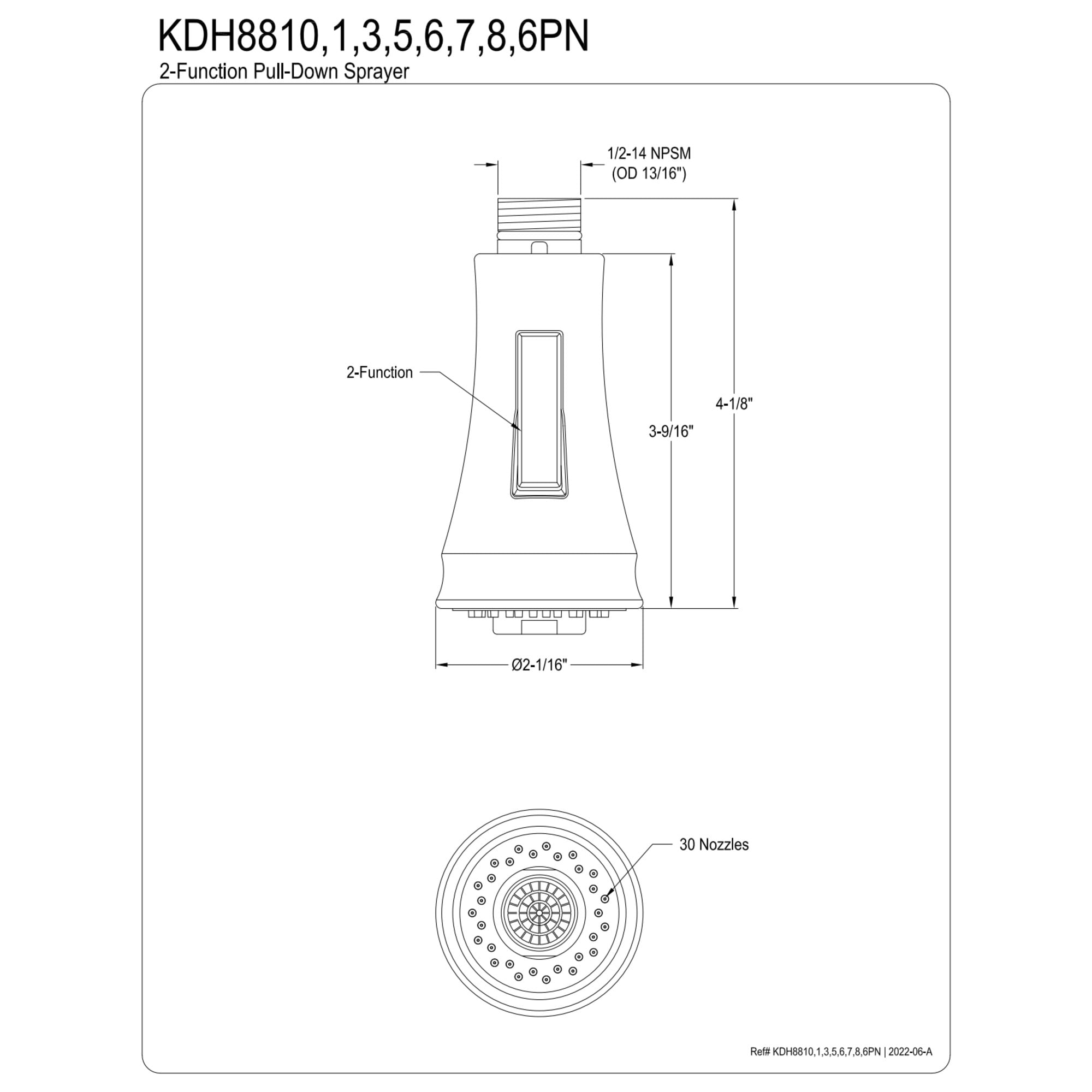 Kingston Brass KDH8817 Gourmet Scape 2-Function Pull-Down Kitchen Faucet Sprayer Head, Brushed Brass
