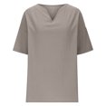 thumbnail image 4 of Summer Akafmk 3/4 Sleeve Shirts for Women,Summer Womens Cotton Linen Tunic Tops,Casual Solid Color V-neck Hem with Side Slit Short Sleeved Blouse, 4 of 5