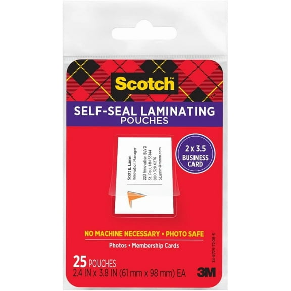 Self-Sealing Laminating Pouches, 2 in x 3.5 in Business Card Size, Great for Gift Tags, 25-Pack