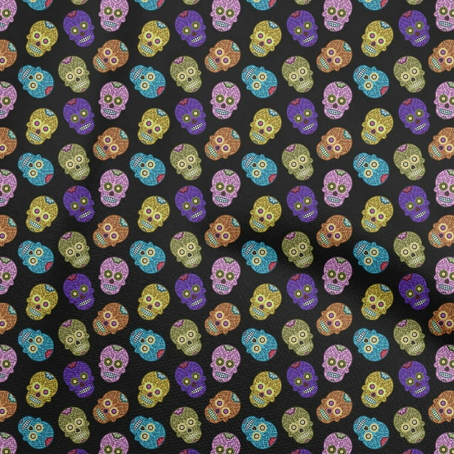 oneOone Polyester Spandex Black Fabric Skull Craft Projects Decor Fabric Printed By The Yard 56 Inch Wide-aB