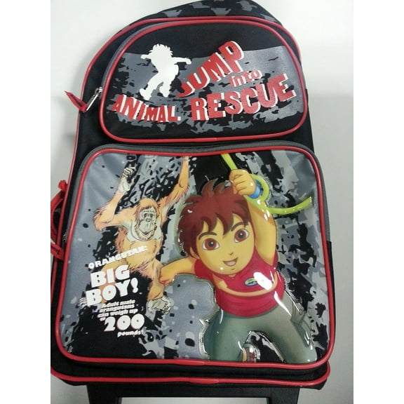 Large Rolling Backpack - Go Diego Go - Red/Black School Bag New 810556