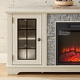 thumbnail image 6 of Fireplace TV Stand for TVs up to 65", Paproos Farmhouse TV Stand with 18" Electric Fireplace, Entertainment Center Televison Console Table with Realistic Stacked Stone & Adjustable Shelves, White, 6 of 14