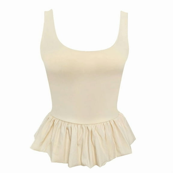 Women'S Bubble Hem Tank Top Scoop Neck Backless Sleeveless Patchwork Peplum Going Out Babydoll Shirts L