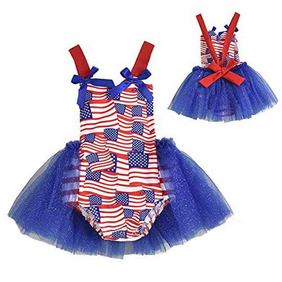 Styles I Love Infant Baby Girls US Flag Design Glitter Blue Tulle Romper 4th of July Jumpsuit Patriotic Sunsuit Holiday Outfit (18M)