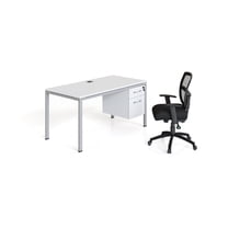 Boss Office Products Simple System 60" x 24" Single Desk with (1) Pedestal, White