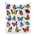 thumbnail image 1 of Animal Soft Flannel Fleece Throw Blanket, Colorful Butterflies Flying Composition Summertime Seasonal Animals Print, Cozy Plush for Indoor and Outdoor Use, 60" x 80", Multicolor, by Ambesonne, 1 of 6