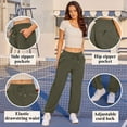 thumbnail image 4 of qucoqpe Womens Solid Stretchy Sports Wide Leg Pants Trendy Elastic Waist Drawstring Casual Jogger Workout Running Pants with Zip Pockets, 4 of 6