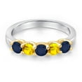 thumbnail image 3 of Gem Stone King 10K Two Tone Gold Blue Sapphire and Yellow Sapphire Wedding-Bands Ring for Women | 0.98 Cttw | Round 3.5MM | Gemstone September Birthstone | Size 7, 3 of 6