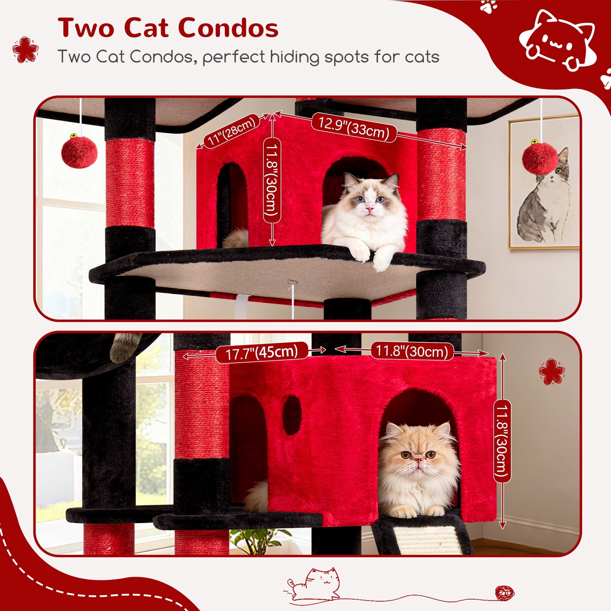 Globlazer 83 inch XXL Giant Cat Tree, Heavy Duty Tall Cat Tower for Large Indoor Adult Cats, Multi-Level Large Cat Condo with 8 Scratching Posts, 2 Cat Caves & 3 Platforms,Gothic