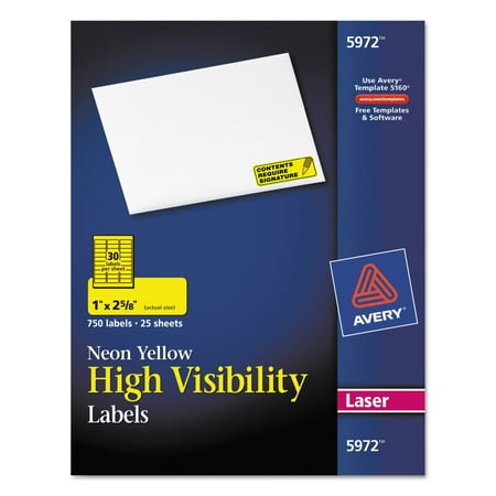 Avery High-Visibility Permanent ID Labels, Laser, 1 x 2 5/8, Neon Yellow, 750/Pack