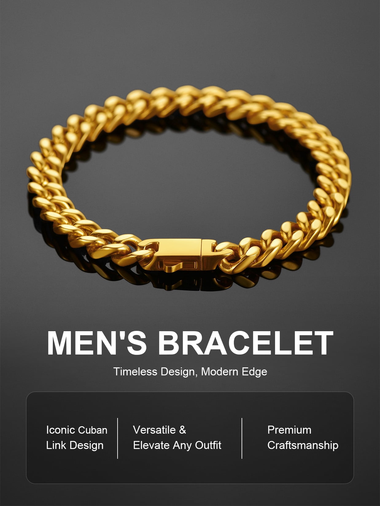 ChainsProMax 18K Gold Plated Chain Bracelet for Men 7mm Wide 8.3inch Men Bracelet Gift