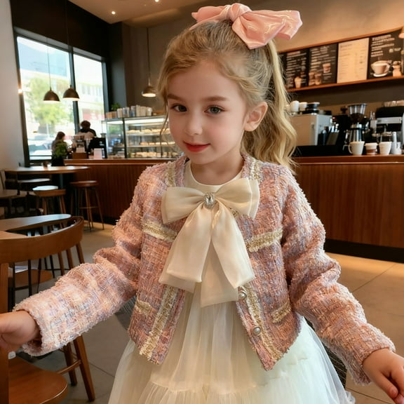 Girls Pink 2 Piece Princess Outfit - Kids to Big Girls (2-8Y) Tulle Dress with Bow & Woven Top, Nylon Spandex,Size 7-8 T