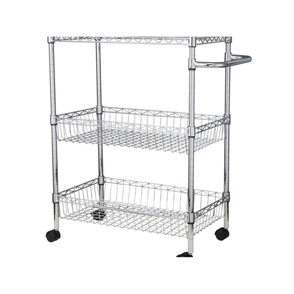 3 Tier Heavy Duty Rolling Cart, Rolling Carts With Wheels, Metal Kitchen Cart With Baskets Handles, Wire Shelving Rolling Snack Storage Cart Utility Trolley For Kitchen Bathroom Office