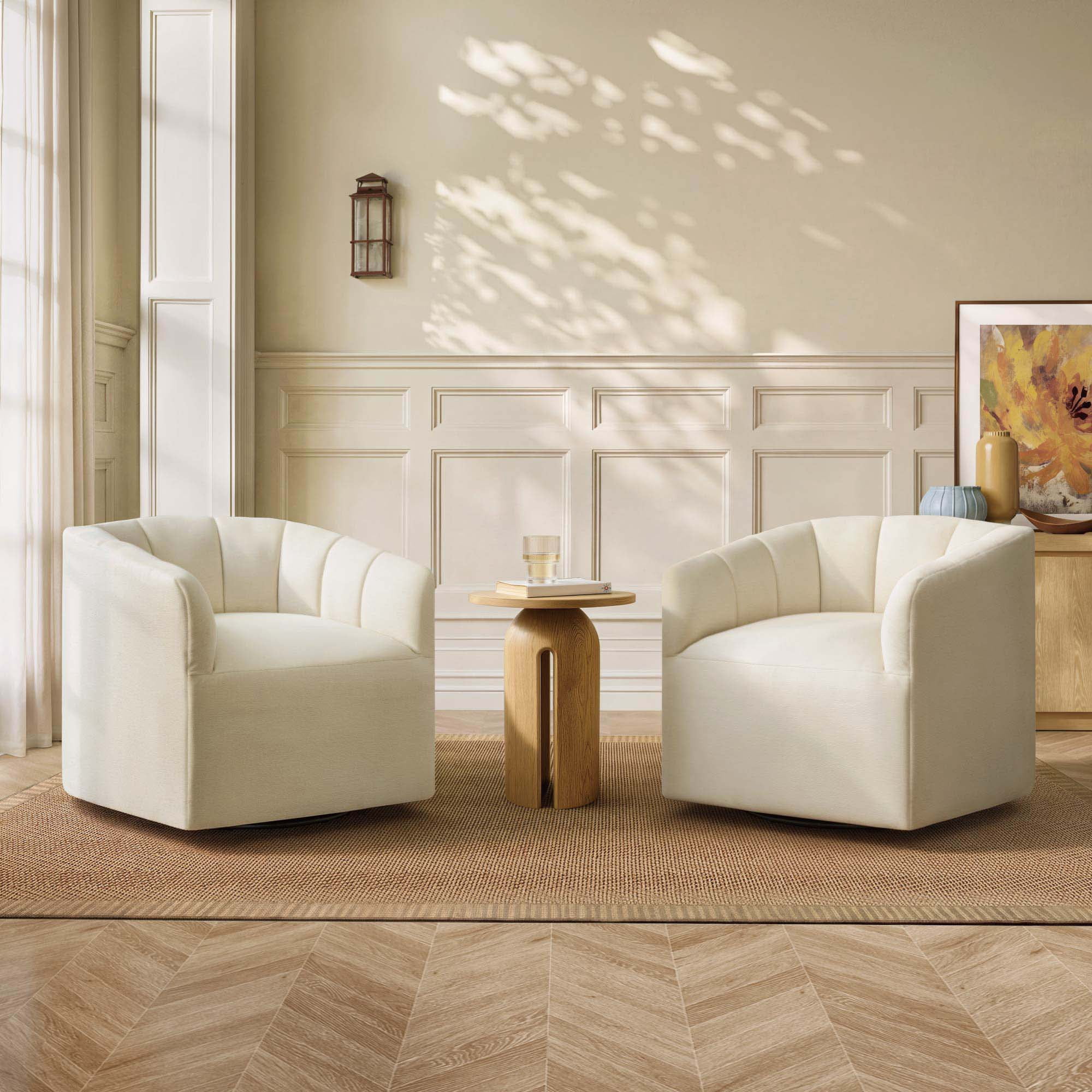 Spruce & Spring Swivel Accent Chair Barrel Armchair, for Living Room Bedroom Reading Nook, Ivory
