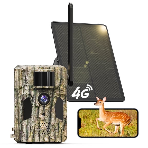 Conico 4G LTE Cellular Trail Camera, Solar Powered Game Camera for Hunting, 48MP 2K Deer Camera with Color Night Vision, 0.1s Trigger Wildlife Cams