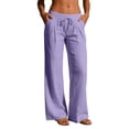 thumbnail image 2 of Nestiefly Linen Pants Women Wide Leg Palazzo Pant Drawstring Elastic Waist Trousers Casual Boho Summer Pants Beach Vacation Purple 2XL, 2 of 7