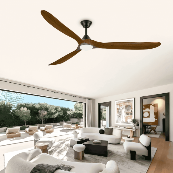 70 inch Large Wood Ceiling Fan, Outdor Fans for Patios with Light and Remote, High CFM Reversible Wood Blades Damp-rated, Modern Low Profile Ceiling Fan for Gazebo Garage Shop Office