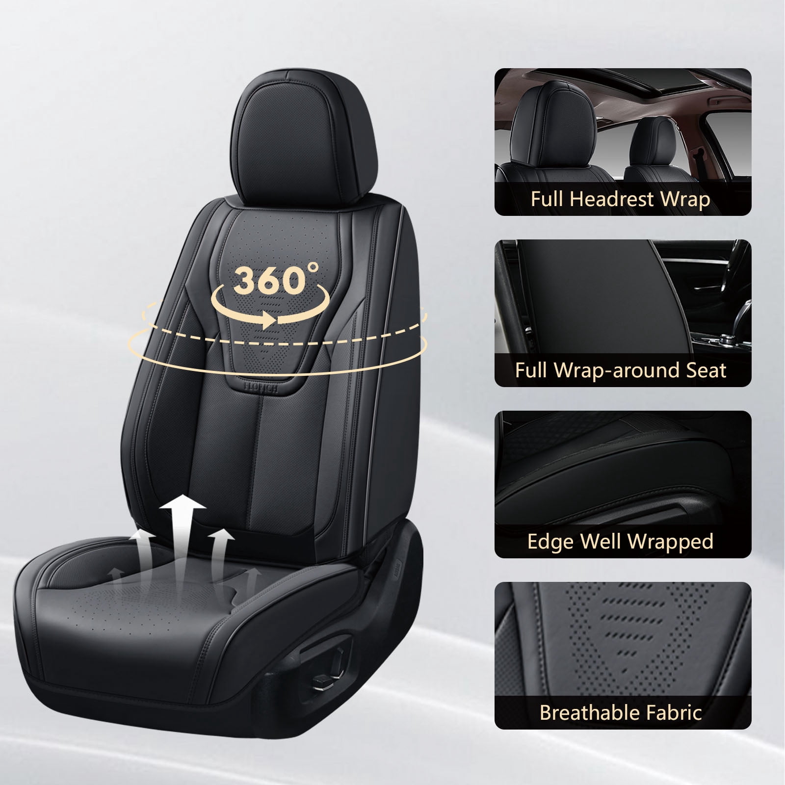 FLORICH Front Car Seat Covers, Luxury Faux Leather Seat Protectors, Automotive Seat Cushions Universal Fit for Most Cars Trucks SUV, Black