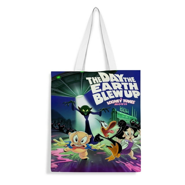 The Day the Earth Blew Up Bolso de tela con estampado de lienzo para mujer, bolsa de compras reutilizable y estética, con cremallera interior, regalo para mujer,38*45cm.