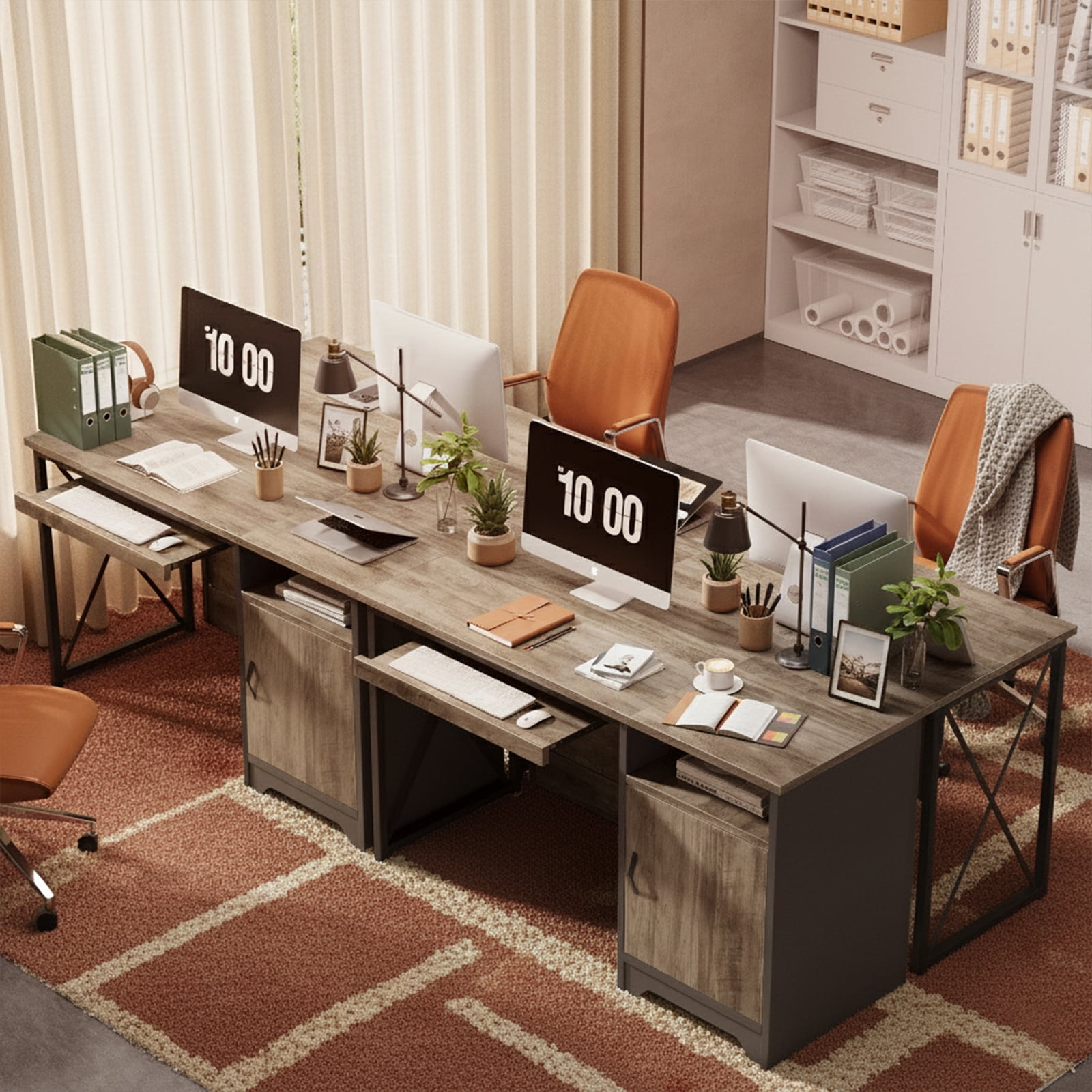 Bestier Home Office Desk 47" Computer Desk Small PC Table with Keyboard Tray and Storage Cabinet,Wash Gray