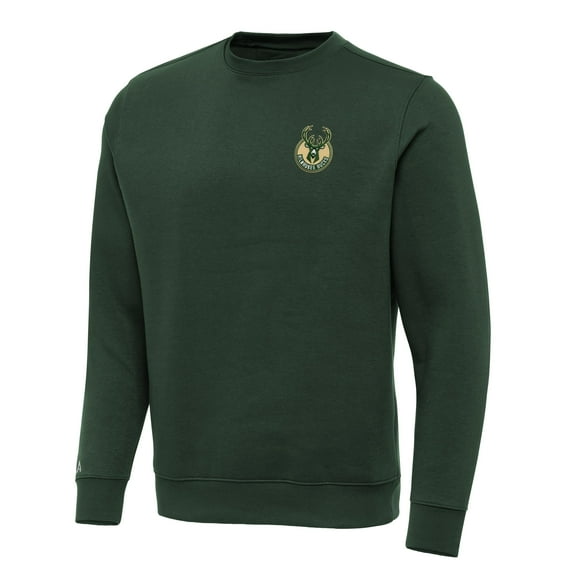 Men's Antigua Hunter Green Milwaukee Bucks Victory Crewneck Pullover Sweatshirt