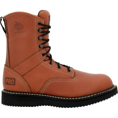 Georgia Boot PRO-Series Men s 8  Lace-Up ASTM Steel-Toe EH-Rated Wedge Work Boot  Full Grain Leather Shoes with Slip and Oil Resistant  Russet-Brown Boots for Men - GB002PRO Medium  8)