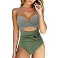 thumbnail image 2 of TIMIFIS Womens Scoop Neck Cut Out Front Lace Up Back High Cut Monokini One Piece Swimsuit, 2 of 7