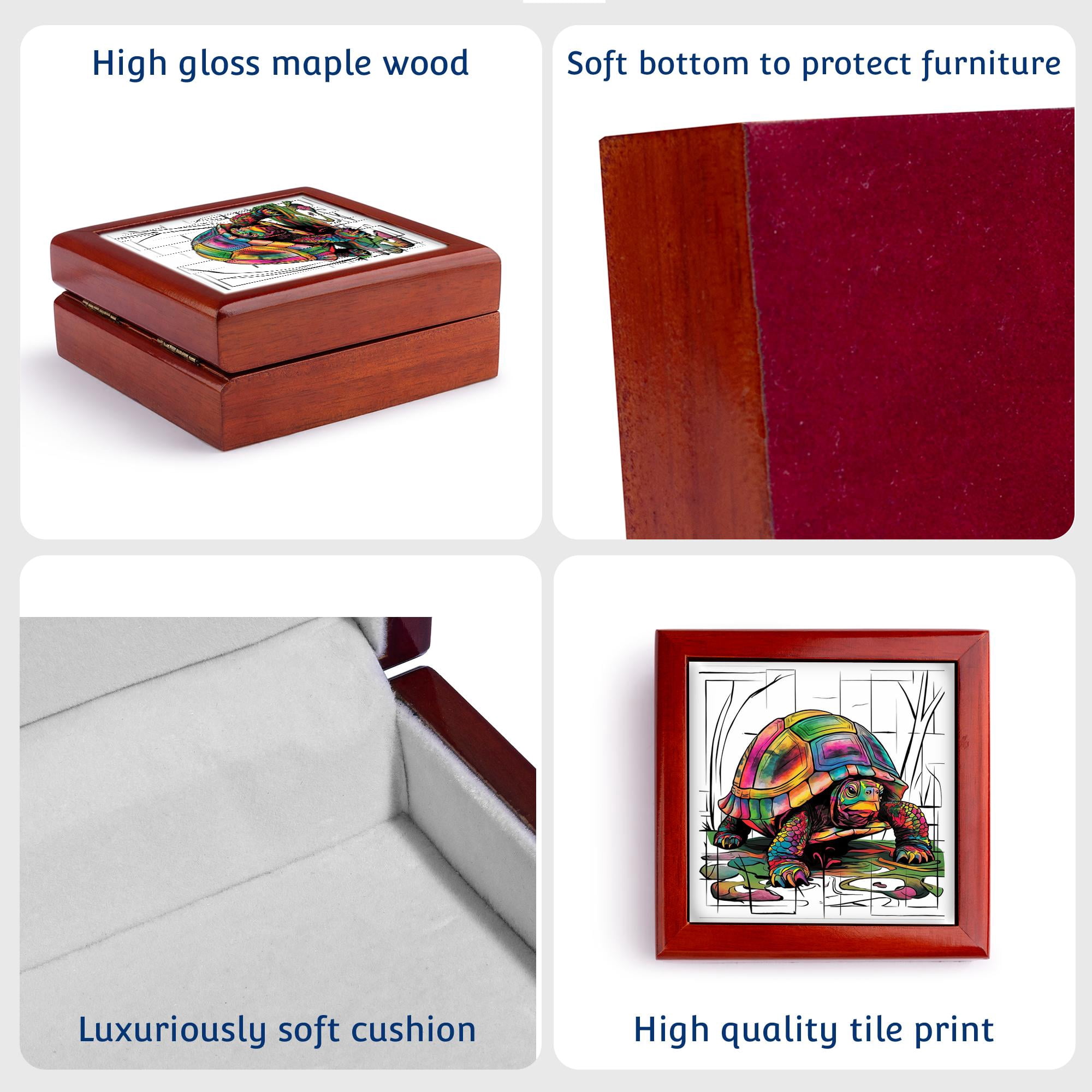 3dRose, Cute Funny Colorful Box Turtle Abstract Art Nature, Jewelry Box 5.5x5.5 inch with 4 inch tile