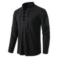 thumbnail image 2 of SWSMCLT Men's Lace Up Shirt Linen Tab Long Sleeve Renaissance Gothic Cotton Tshirt Vintage Medieval Pirate Shirts Retro Band Collar Viking Pullover Victorian Tees Black XX-Large, 2 of 5