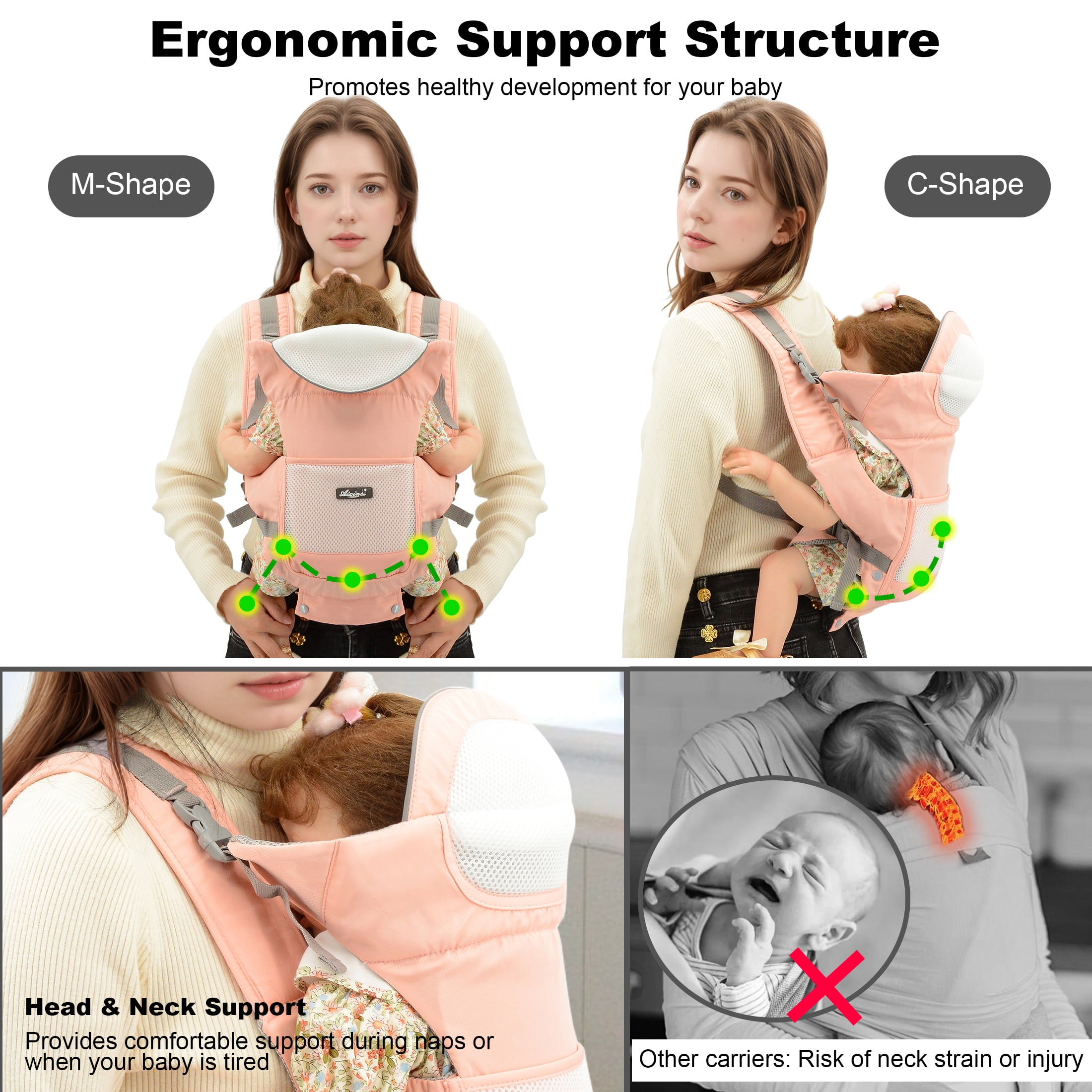 Baby Carrier, Derstuewe Baby Wrap Carrier for Infants with Hip Seat , Adjustable Baby Holder for Dad &Mom-Soft Pink