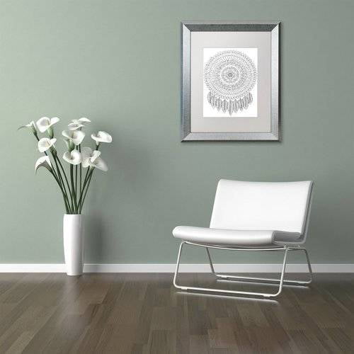 Trademark Fine Art "Mandalafeather Dreamcatcher" Canvas Art by Hello Angel, White Matte, Silver Frame