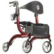 HurryCane HurryRoll Folding Adjustable Rollator Walker Scooter with Brakes, Red