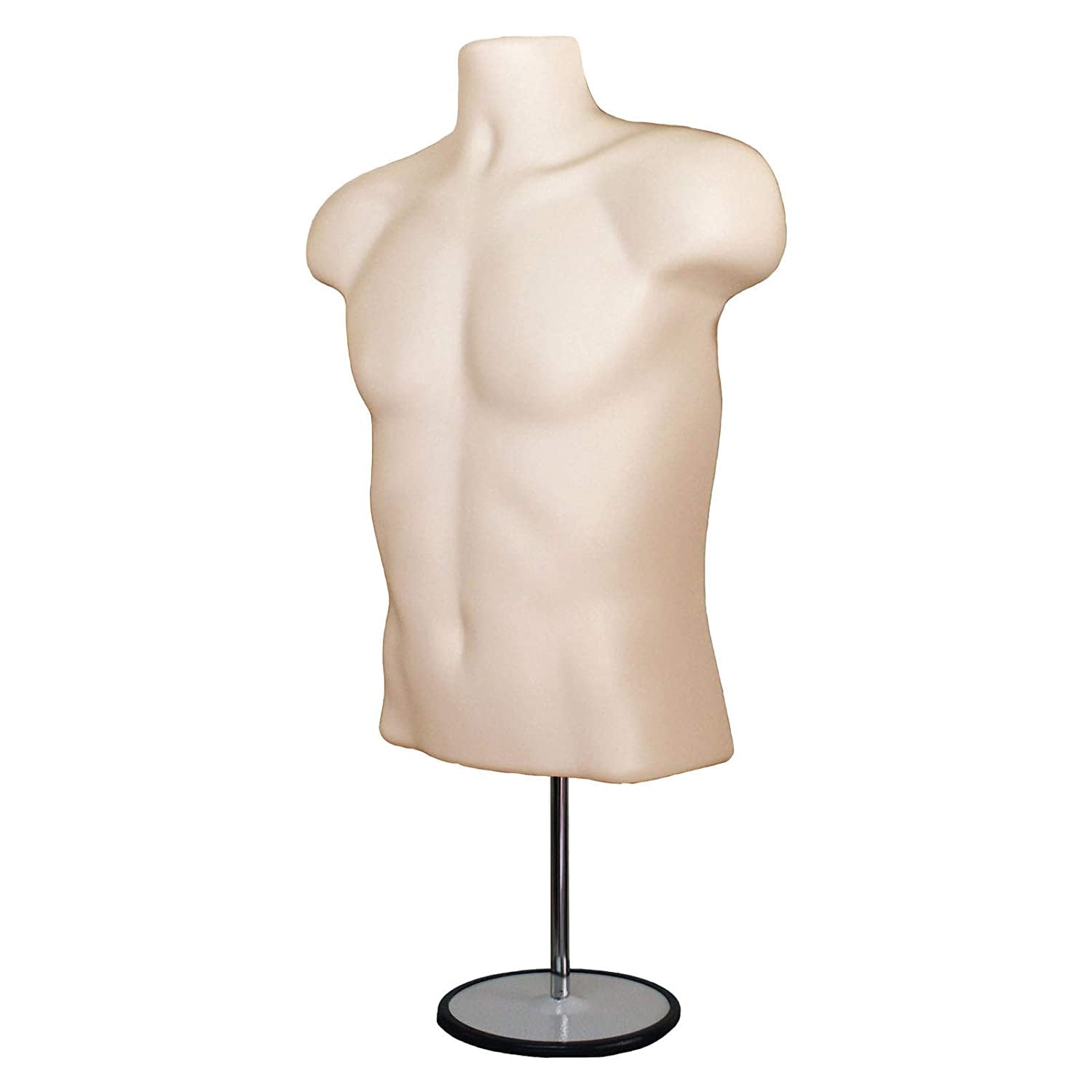 DisplayTown 2 Pack Flesh Male Mannequins Hollow Back Body Torso w/ Metal Stands with Metal Pole & Hanging Hook for Tshirt Display, S-M Sizes