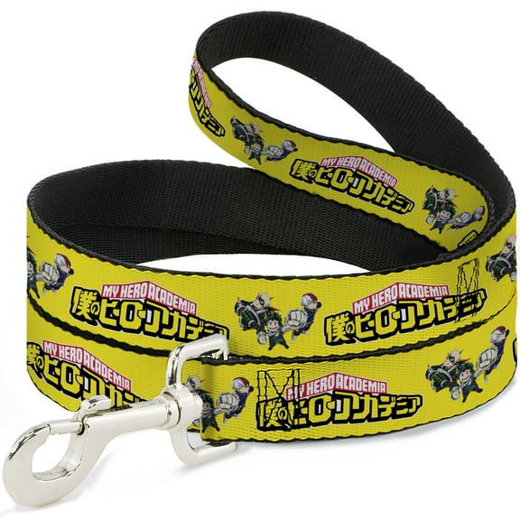 Crunchyroll Pet Leash, Dog Leash, My Hero Academia Character Trio Pose and Title Logo Yellow, 4 Feet Long 1.0 Inch Wide