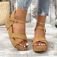 thumbnail image 6 of Women's Casual Peep Toe Wedge Sandals Adjustable Strap Slingback Platform Summer Comfort, 6 of 9