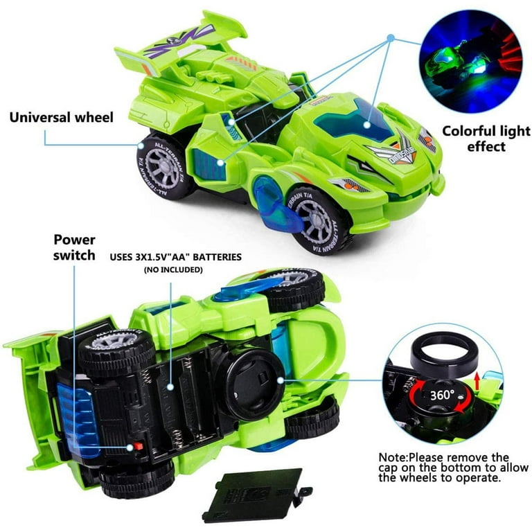Deform Dinosaur Toys para niños niñas, 2 en 1 Dinosaur Toy Cars para niños, Transforming Dinosaur LED Car con música, Automatic Dino Transformers Toys, Boy Toys Dinosaurs Toy Car (Verde) Sincero Hogar