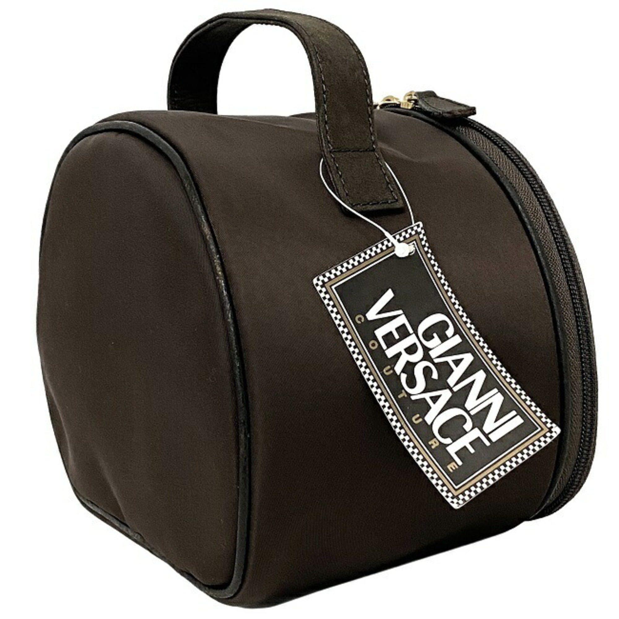 Auth Gianni Versace Clutch Bag Medusa Black Nylon 23.5 x 15 x 6.5