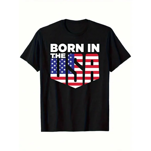 Men's Patriotic American Flag Graphic T-Shirt Born In The USA Short Sleeve Tee