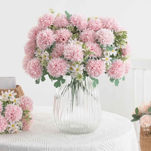 Ramo de Flores de Crisantemo Artificial y Diente de León Rosa, 7 Tallos, Decoraciones Colgantes para Interior/Exterior