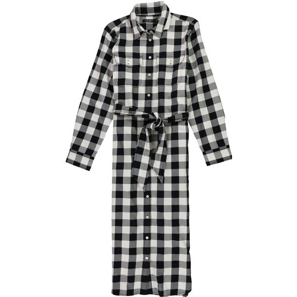 Ralph Lauren Womens Buffalo Check Belted Shirt Dress, black, 4