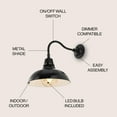 thumbnail image 4 of JONATHAN Y Aurora 12.25" 1-Light Farmhouse Industrial Indoor/Outdoor Iron LED Gooseneck Arm Outdoor Sconce, Black, 4 of 7