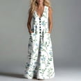 thumbnail image 6 of fheaev Womens Summer Maxi Dress Tank Sleeveless V Neck Button Down Casual Floral Loose Beach Vacation Sundress with Pockets Multicolor XL, 6 of 7